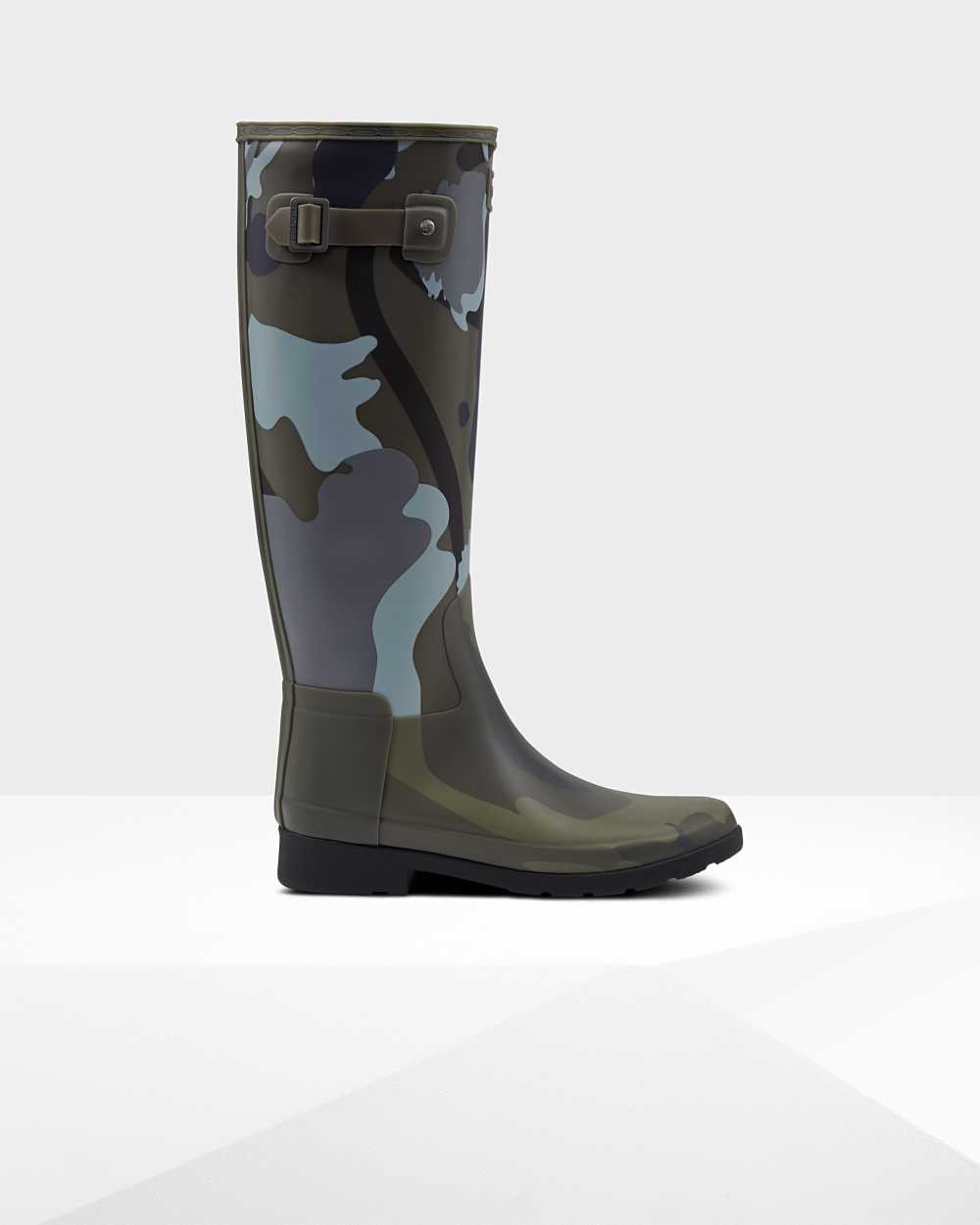 Hunter Women's Refined Slim Fit Rockpool Camo Gum Tall Wellington Boots Grey,ZDUB30672